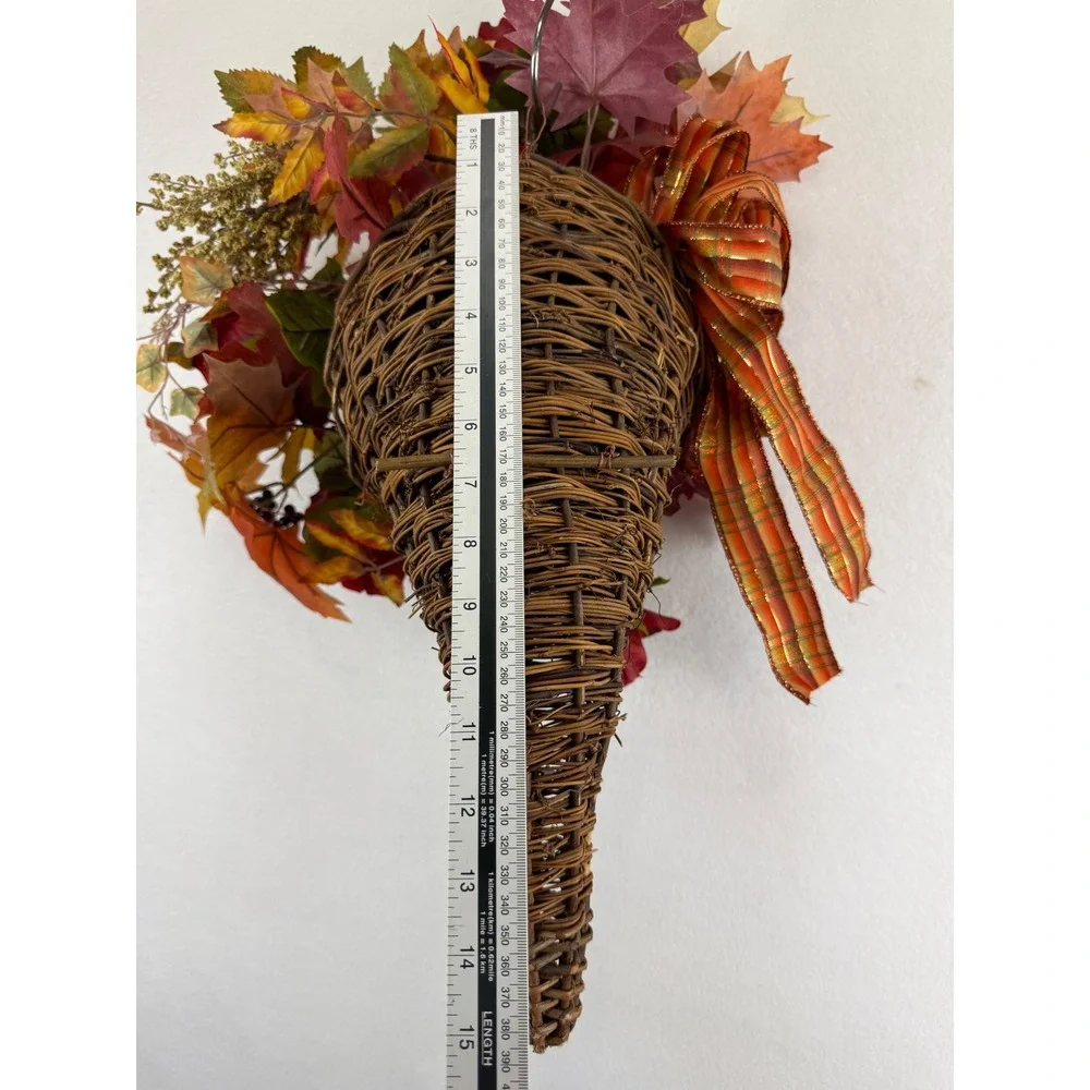 Fall Floral Cornucopia Wicker Basket Red Roses Pumpkin Harvest Decor